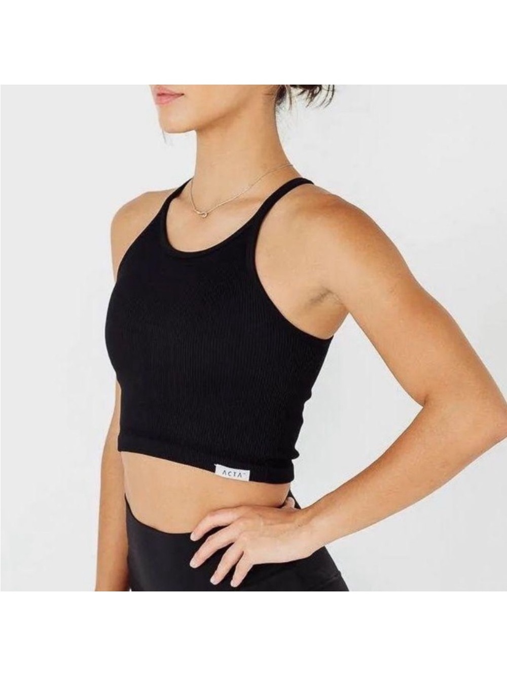 Acta Wear Black Ribbed Racerback Crop Tank Top. Size small.